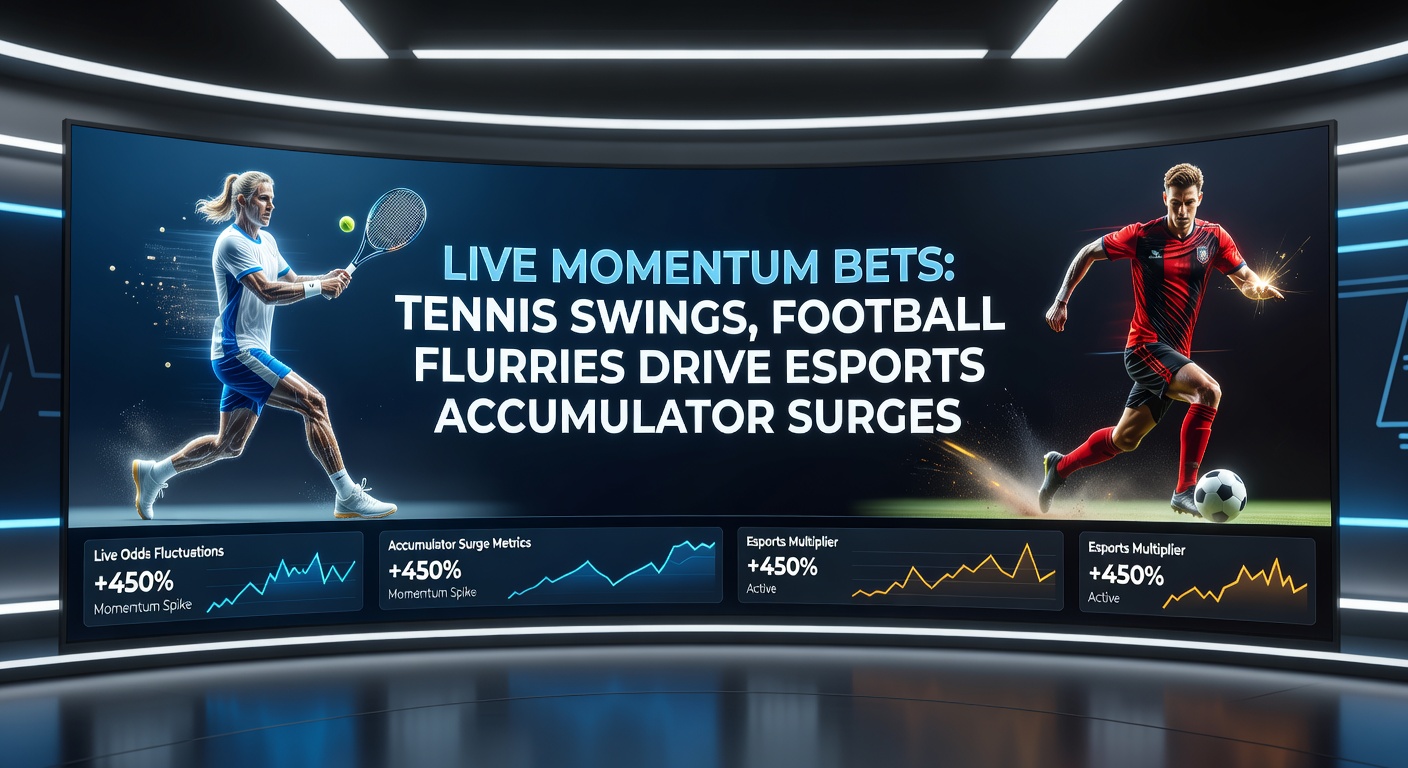 Dynamic tennis rally capturing a momentum swing, with overlaid graphics showing live betting odds shifting in real time