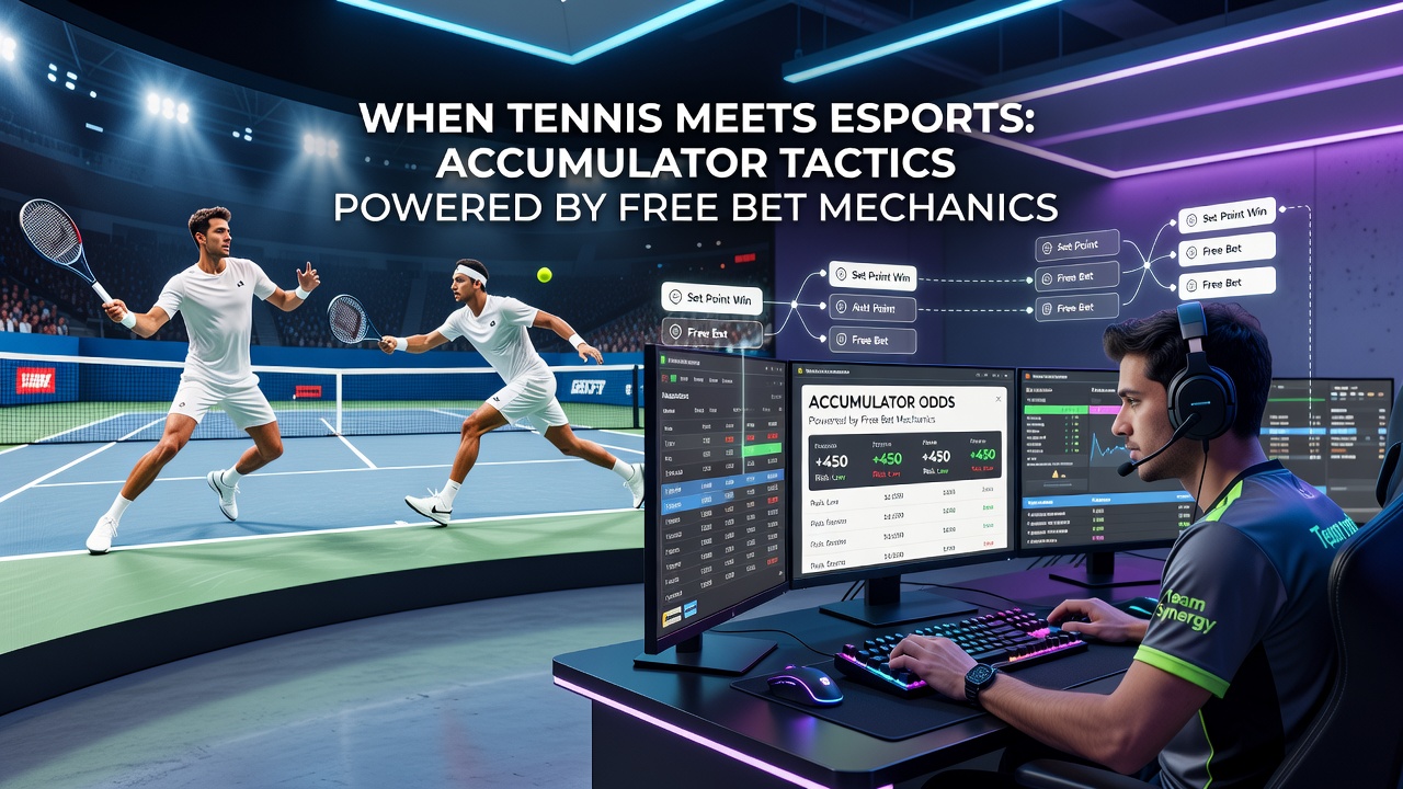 Accumulator bet slip showing tennis and esports selections with free bet applied