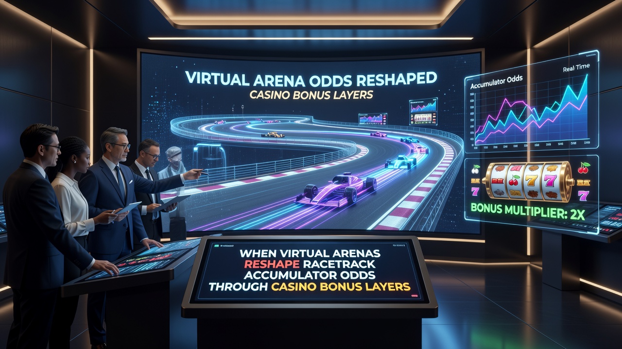 Racetrack and virtual arena data streams feeding accumulator calculations with bonus adjustments